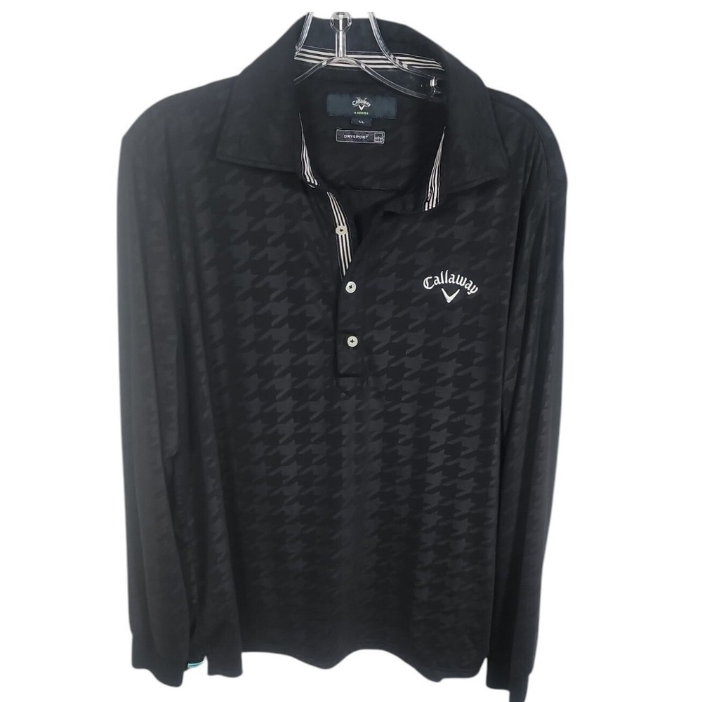 Callaway‎ Golf Polo Shirt Long Sleeve DrySport Houndstooth Black Mens LL